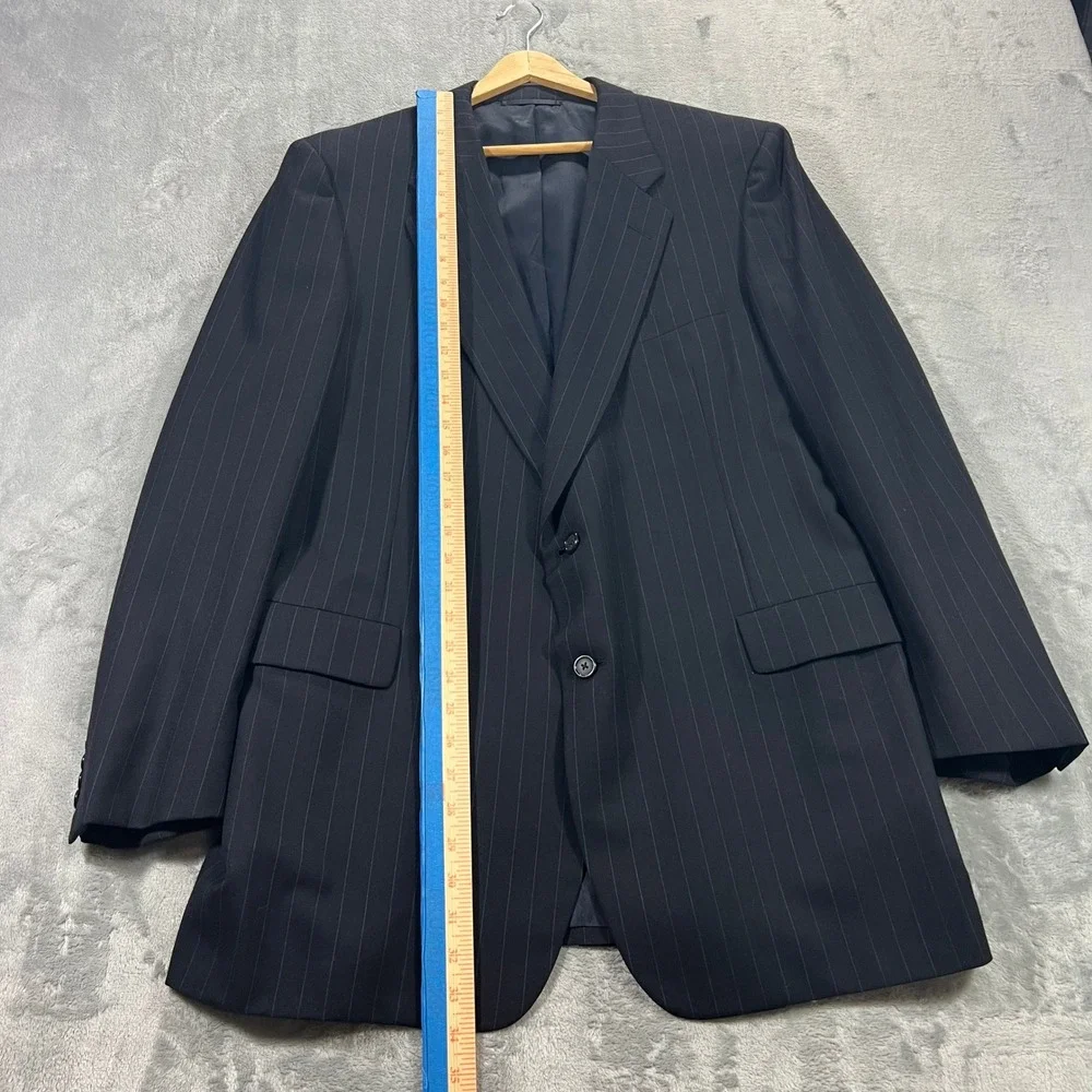 Hickey Freeman Blazer Mens 42R Navy Blue Pinstripe Wool Sport Coat Vintage Hole